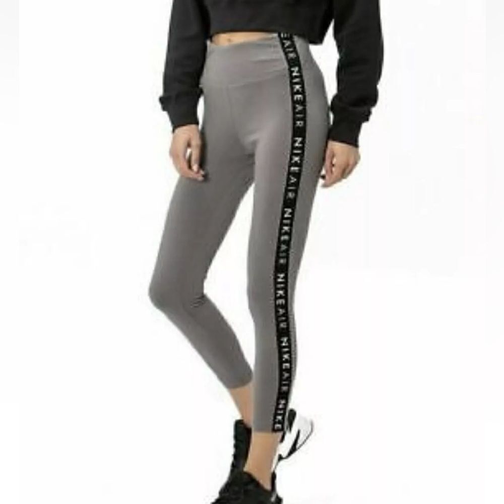 Nike Air Leggings Womens Gray Logo Side Stripe High Waist Small